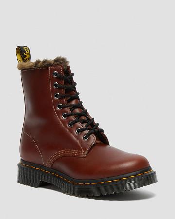 Brown Women's Dr Martens 1460 Serena Faux Fur Lined Lace Up Boots | CA 200XYU